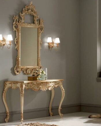 Baroque Reproduction Elegant Ivory and Gold Italian Console And Mirror